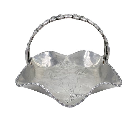 Vintage Rodney Kent Basket Hand Hammered Aluminum No. 429 Floral Tulip 1950s MCM - Picture 4 of 12